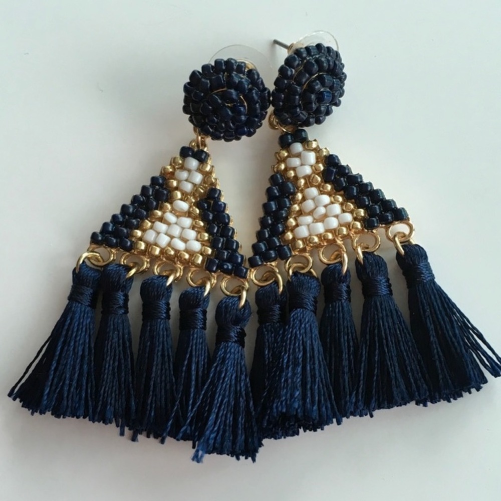 Blue Tri Tassel Earrings